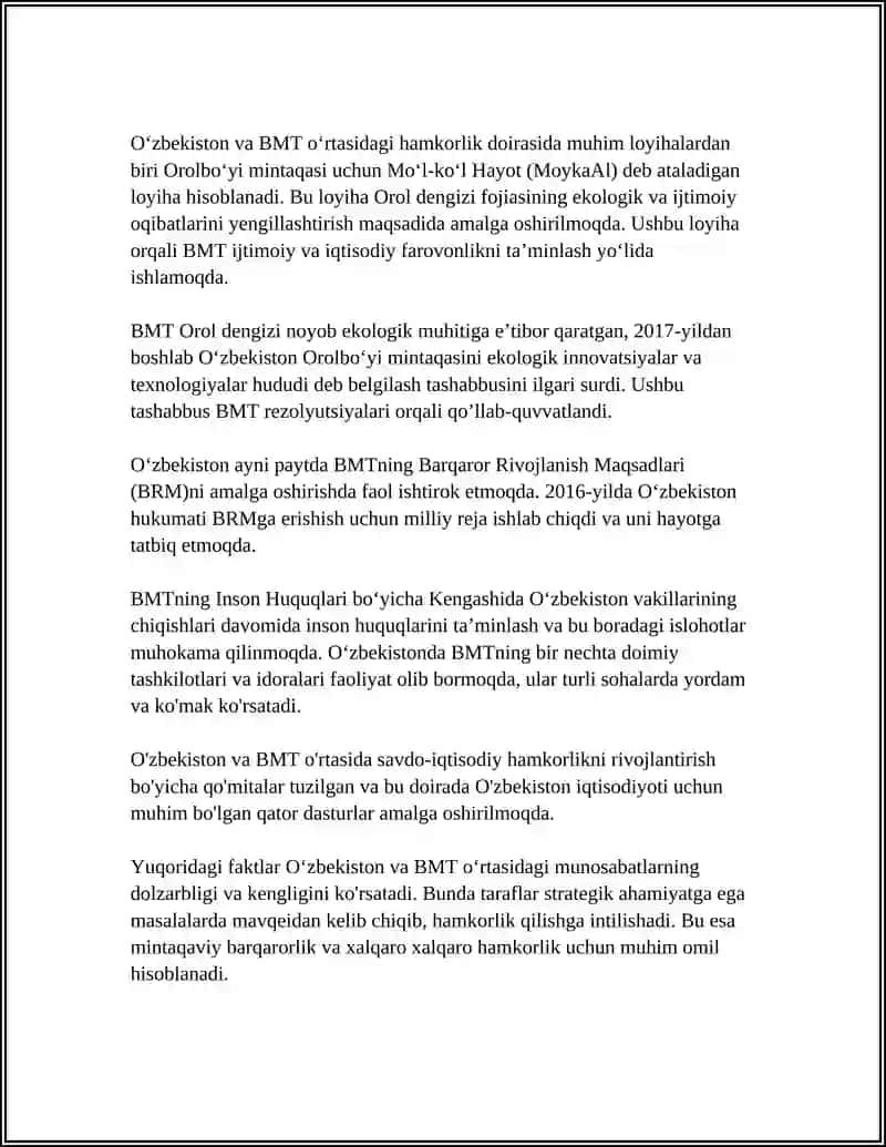 O'ZBEKISTONNING XALQARO TASHKILOTLAR BILAN HAMKORLIK ALOQALARI 4