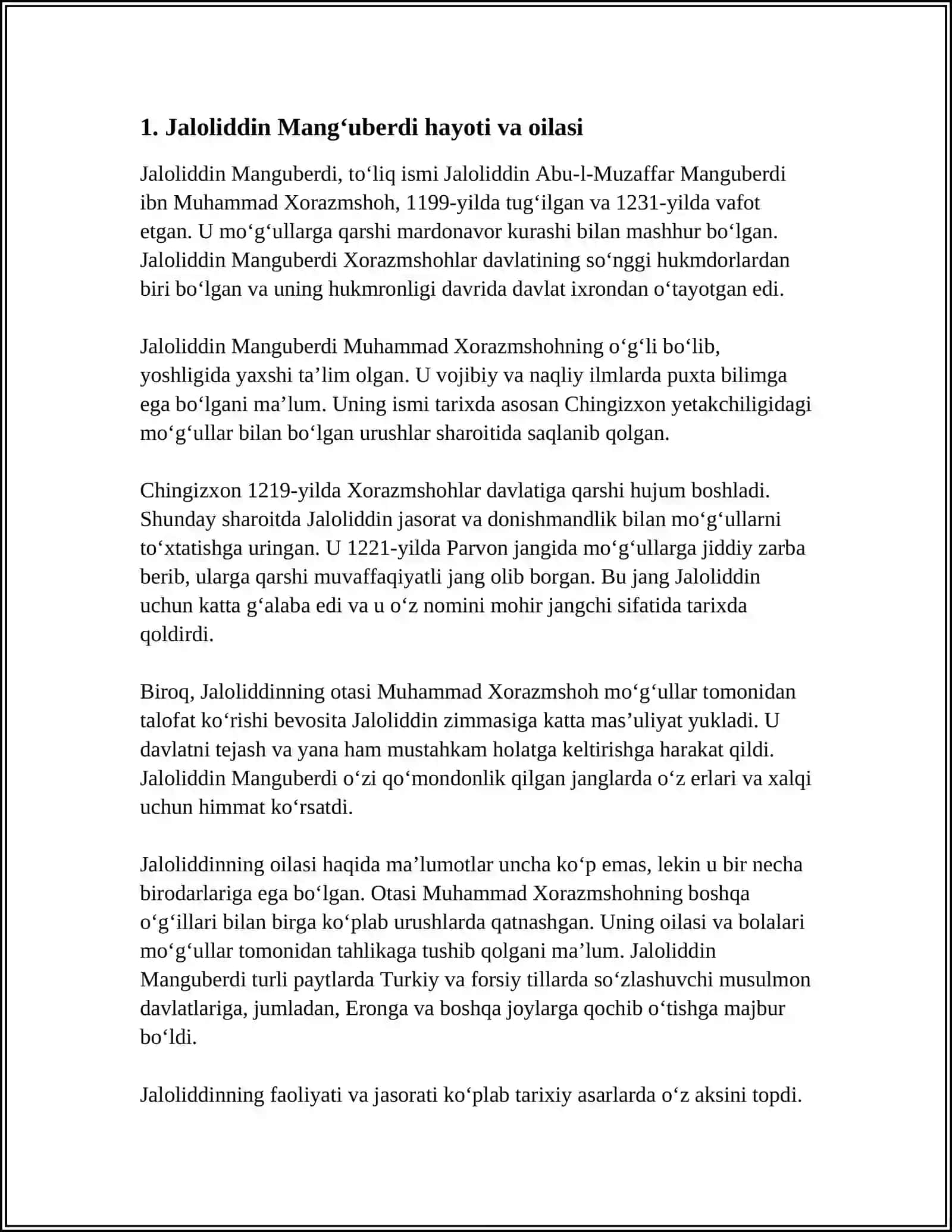 Jaloliddin Manguberdi Haqida Referat Tayyorlash 4