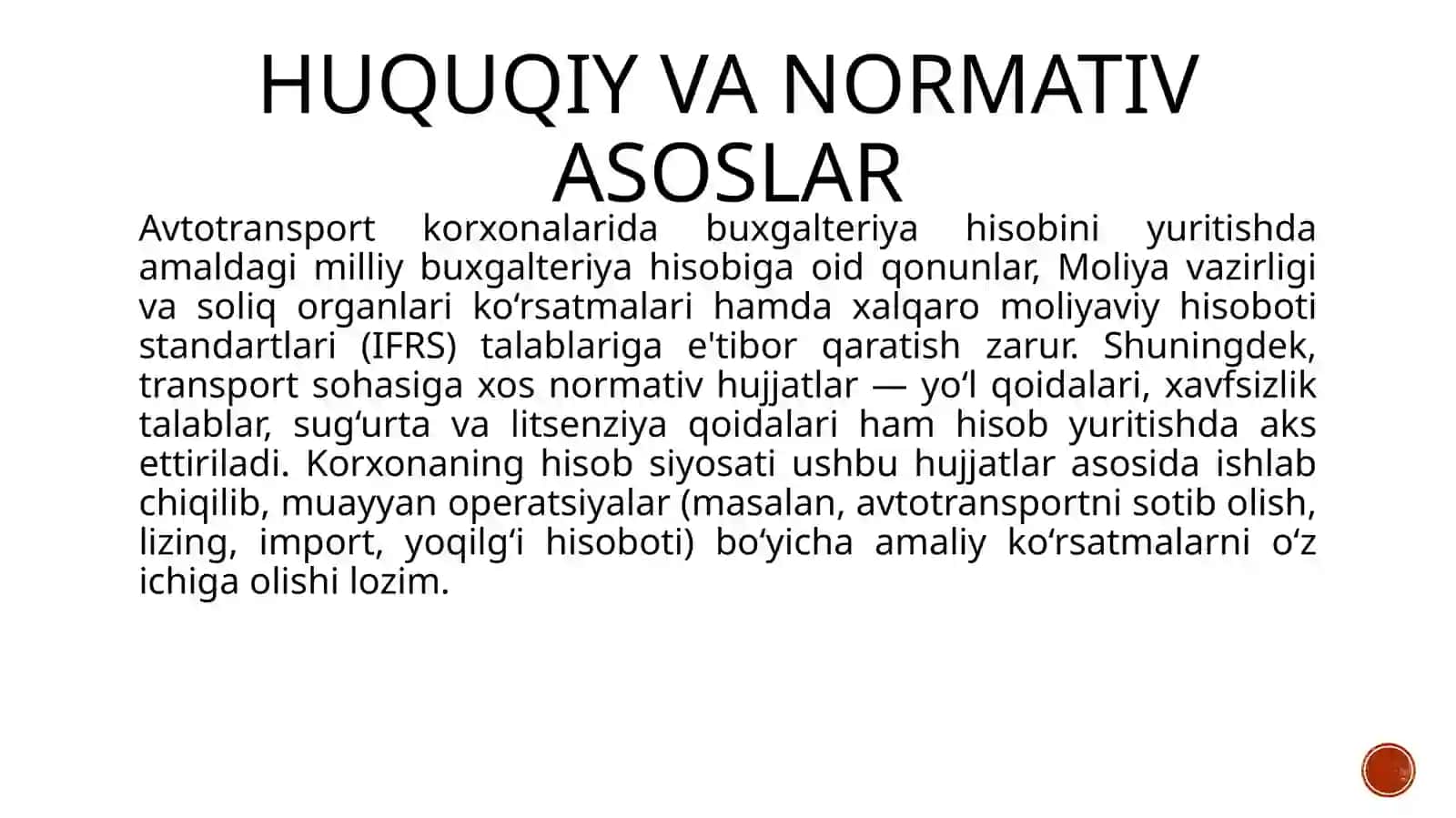 Avtotransport korxonalarida buxgalteriya hisobini tashkil etish 4