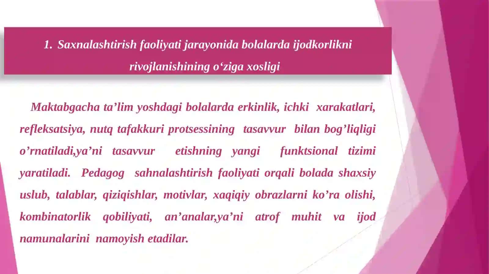 Sahnalashtirish faoliyati jarayonida bolalarda ijodkorlikni rivojlanishining o‘ziga xosligi 4