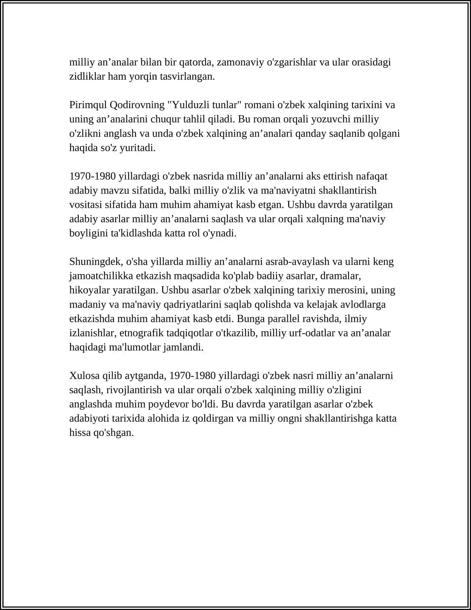 XX ASRNING 1970-1980 YILLARDAGI OʻZBEK NASRIGA XOS YETAKCHI XUSUSIYATLAR 4