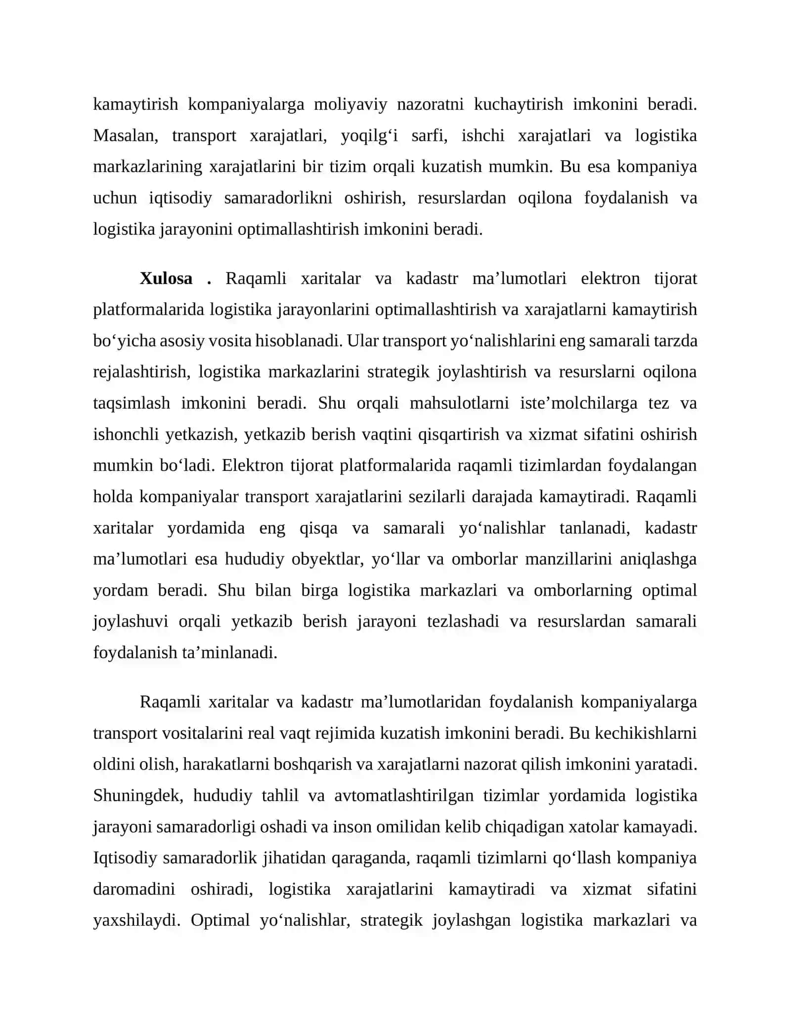Elektron tijorat platformalarida raqamli xaritalar va kadastr ma’lumotlaridan foydalanish orqali logistika xarajatlarini kamaytirish 4