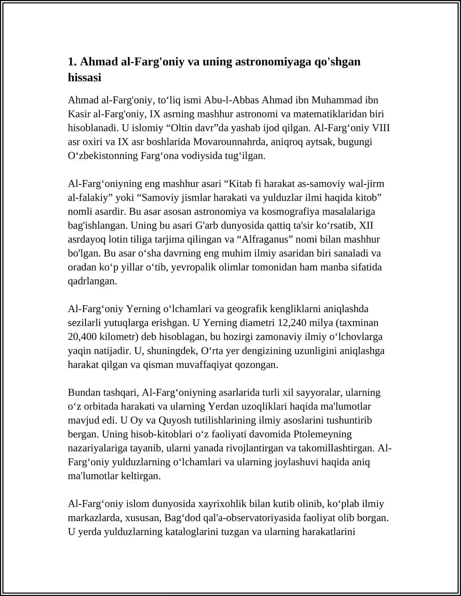 IX-XII ASRLARDA MAMLAKATIMIZ HUDUDIDA RO'Y BERGAN MADANIY UYG'ONISH, BUYUK ALLOMALARIMIZNING JAHON SIVILIZATSIYASIGA QO'SHGAN HISSASI 4