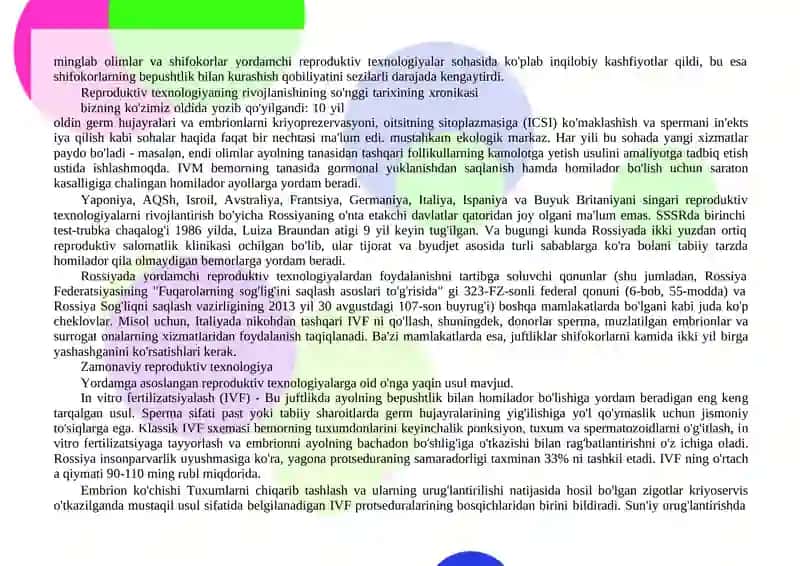 O'ZBEKISTONDA YANGI REPRODUKTIV TEXNOLOGIYALARNI QO'LLASH 4