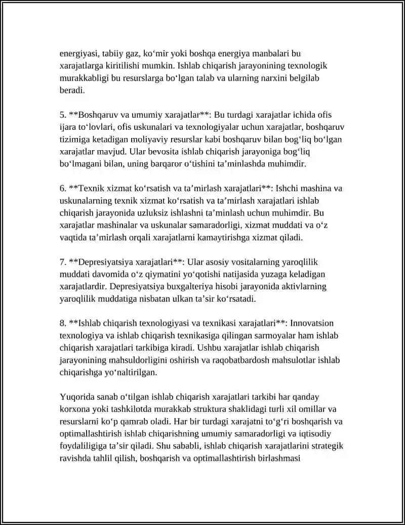 ISHLAB CHIQARISH XARAJATLARI 4