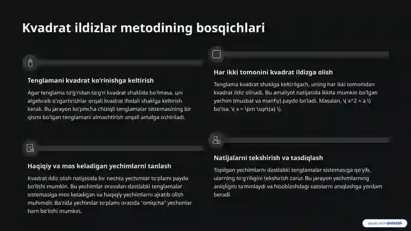 Chiziqli algebraik tenglamalar sistemasini yechishda kvadrat ildizlar metodi 4