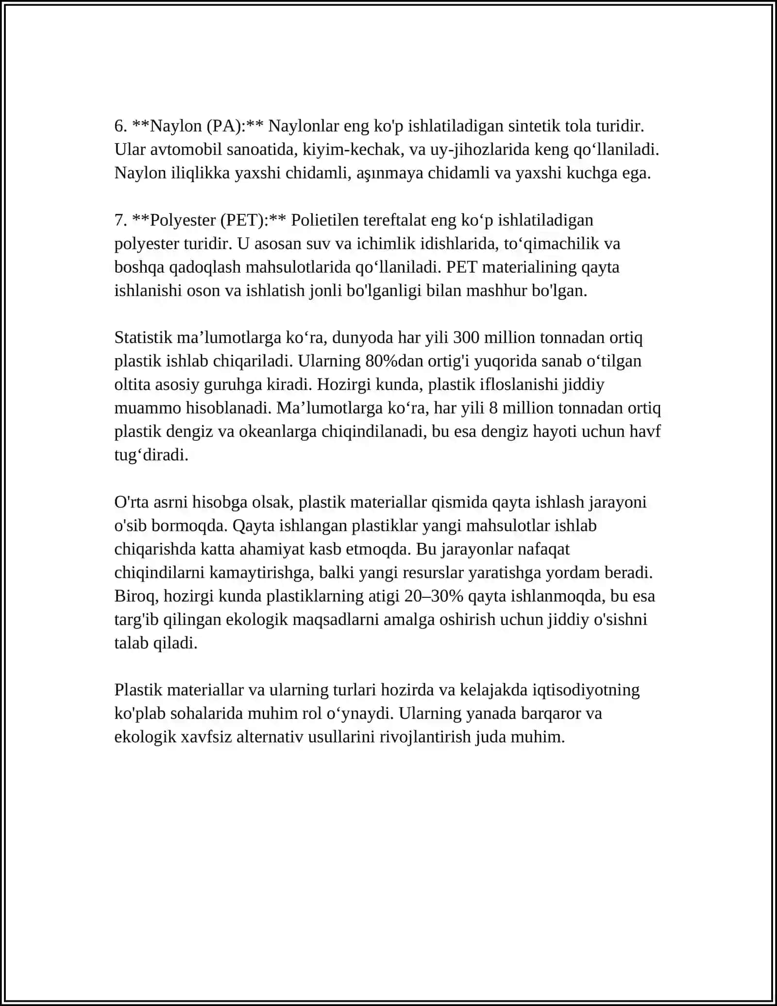 TARMOQ MASHINALARI VAJIHOZLARI DETALLARINI NOMETALL MATERIALLARDA TAYYORLASH TEXNOLOGIYASI. (PLASTMASSALAR. POLIMERLAR VA BOG’LOVCHILAR) 4