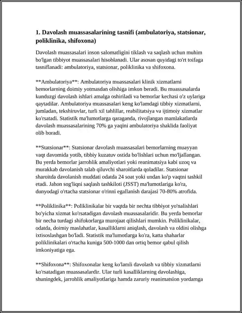 DAVO MUASSASALARI TURLARI.DAVO MUASSASSLARIDAGI DAVOLASH-HIMOYALASH VA SANITAR-EPIDEMIOLOGIK REJIM HAQIDA TUSHUNCHA 4
