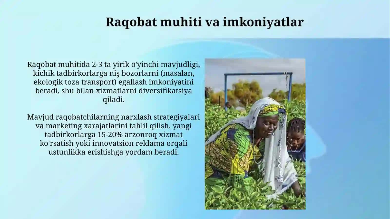 Transport xizmatlarida tadbirkorlik faoliyatini rivojlantirish imkoniyatlari 4