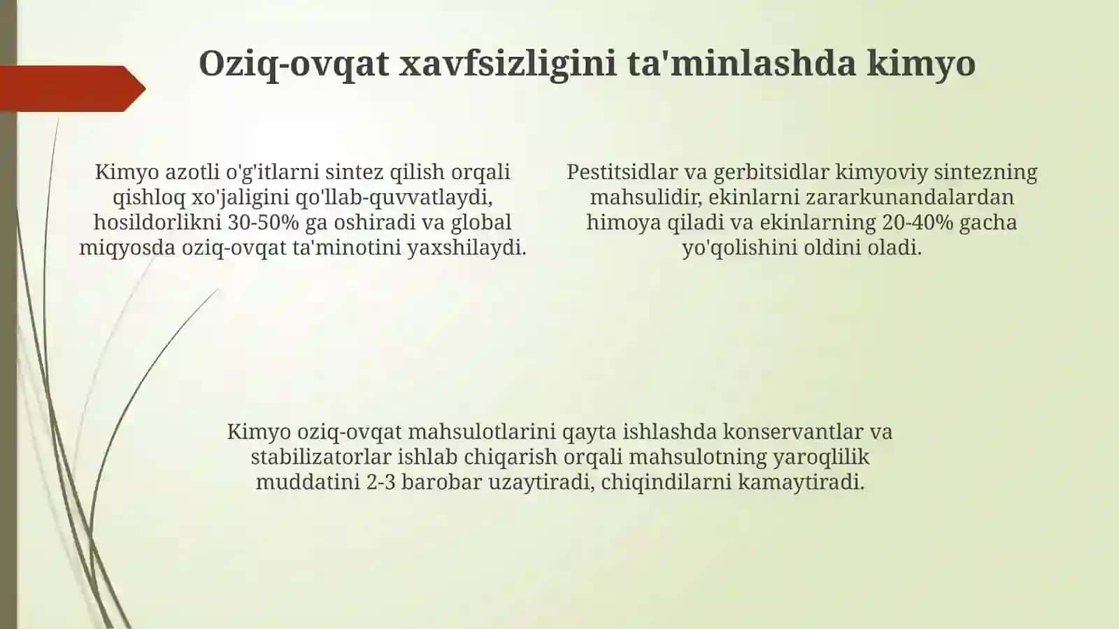 Kimyofanining hozirgizamon muammolarini hal etishdagi oʻrni 4