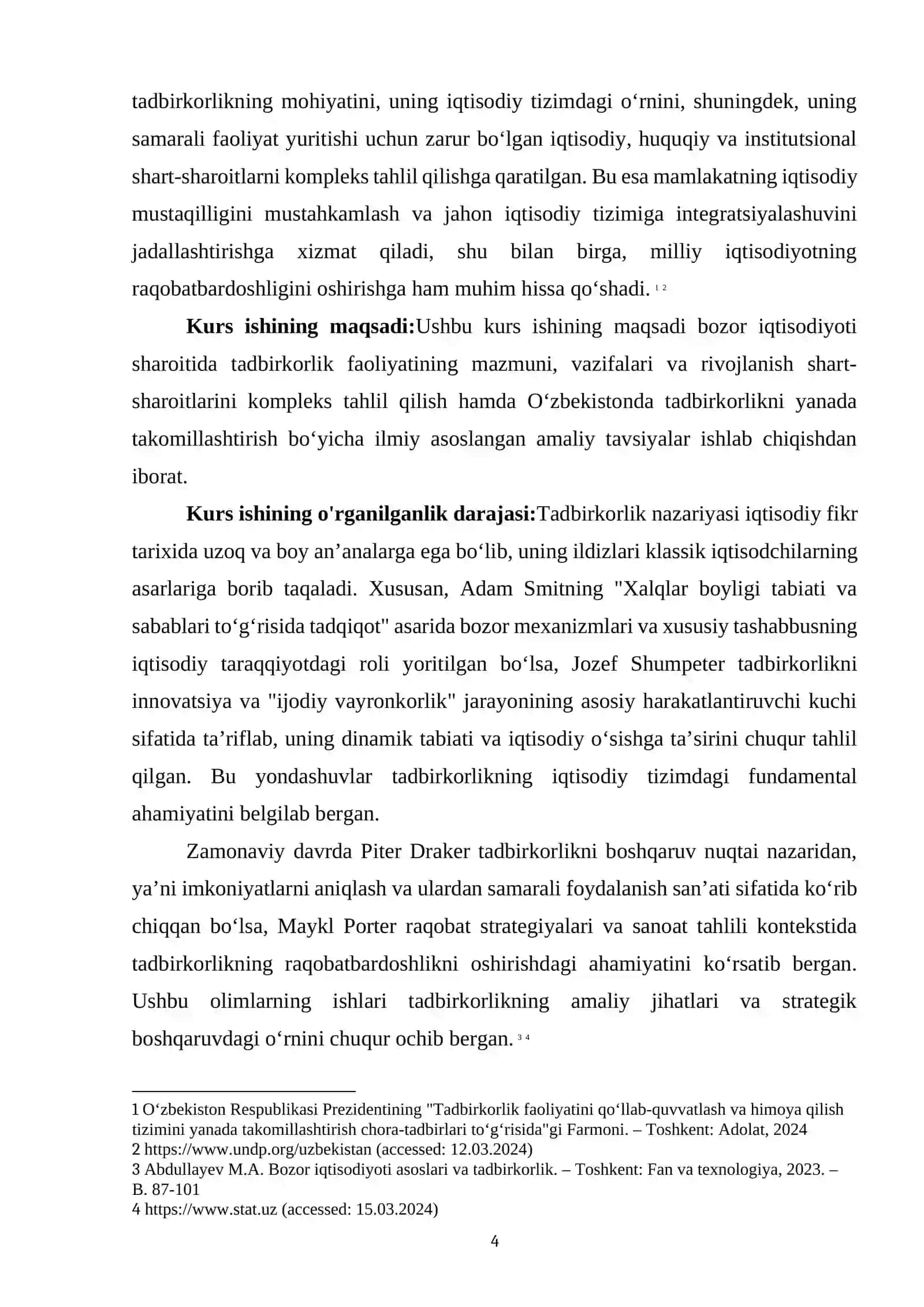 BOZOR IQTISODIYOTIDA TADBIRKORLIK FAOLIYATINING MAZMUNI, VAZIFALARI VA RIVOJLANISH SHART-SHAROITLARI 4