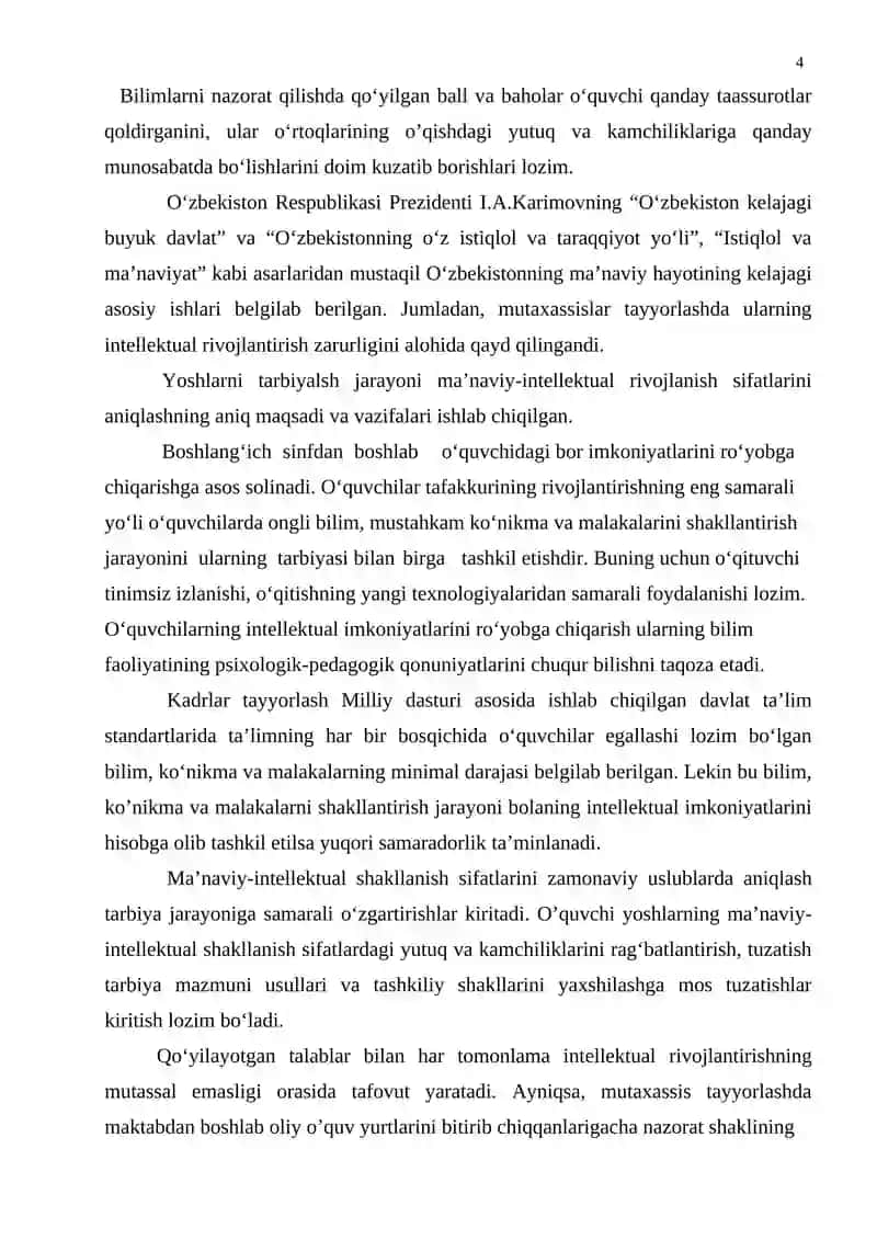 OʻQUVCHILARNI BILIM, KOʻNIKMA VA MALAKALARINI BAHOLASHNING REYTING TIZIMI 4