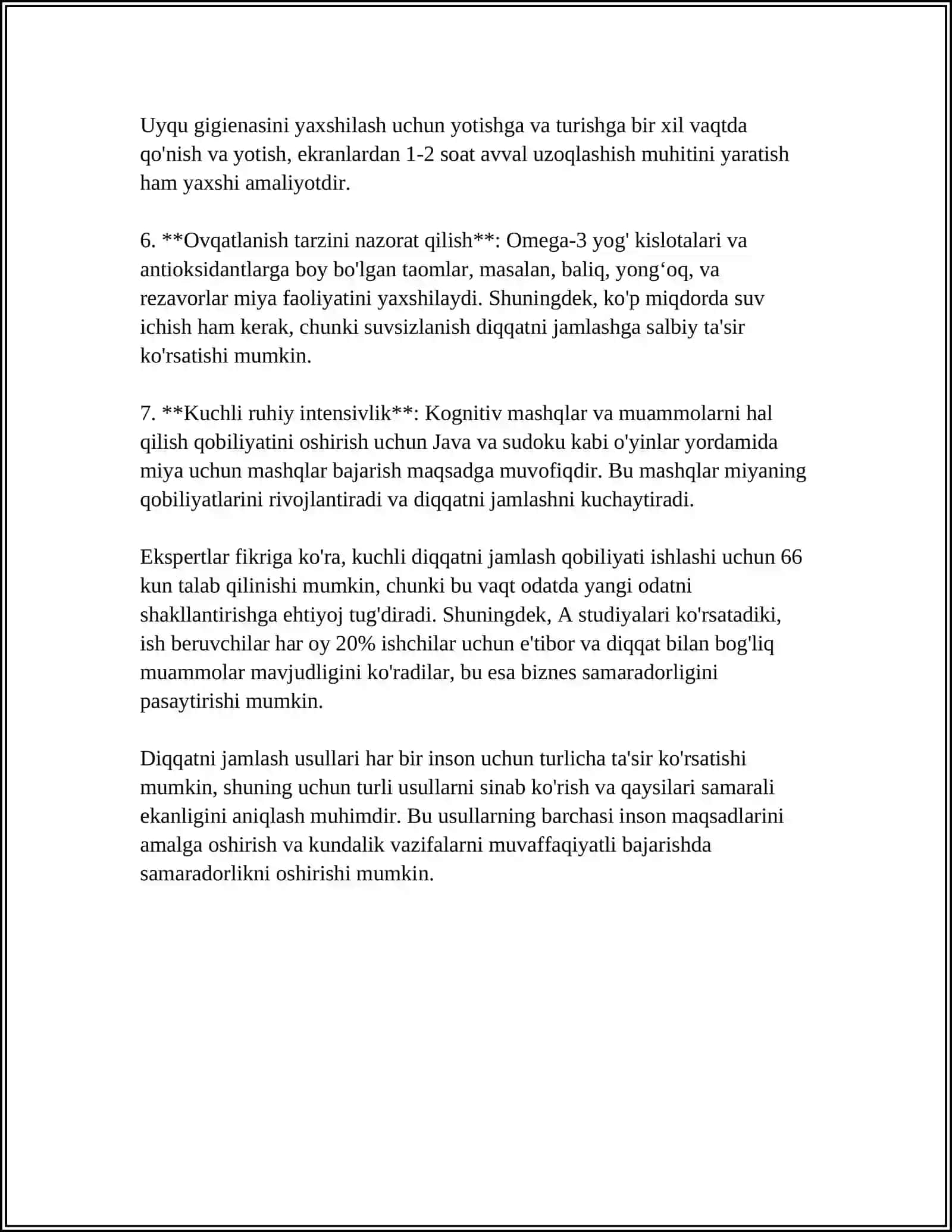 MUSTAQIL ISH Mavzu: DIQQAT VA FAOLIYAT 4