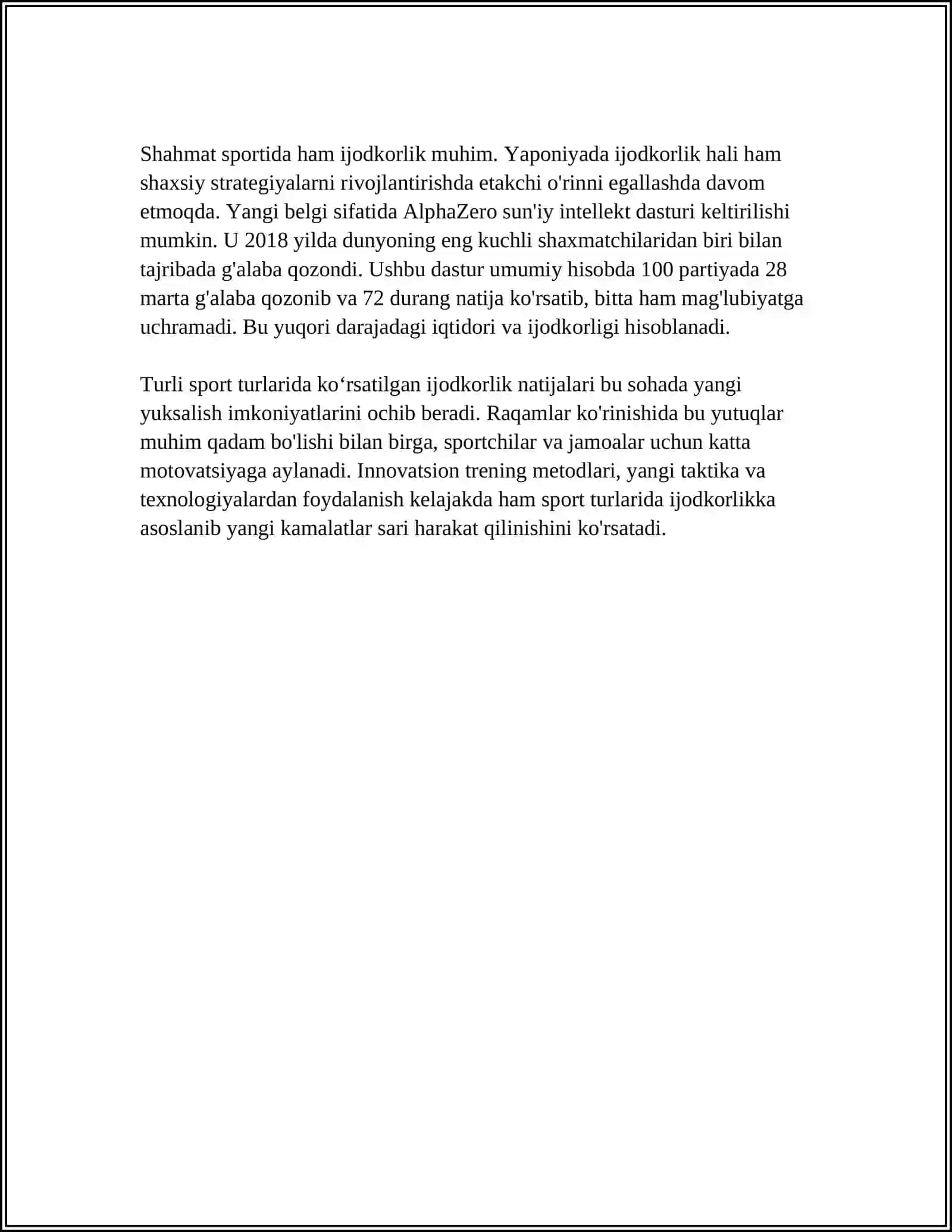 SPORT SOHASIDAGI KREATIVLIK (IJODKORLIK) 4
