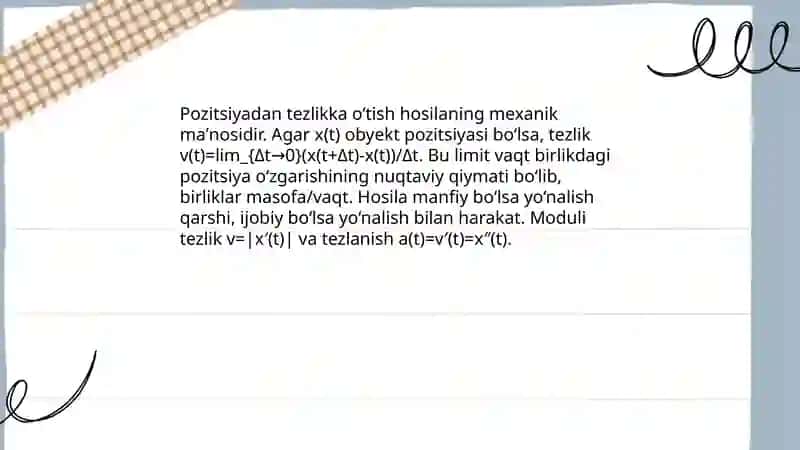 Hosilaning geometrik va mexanik maʼnolari 4