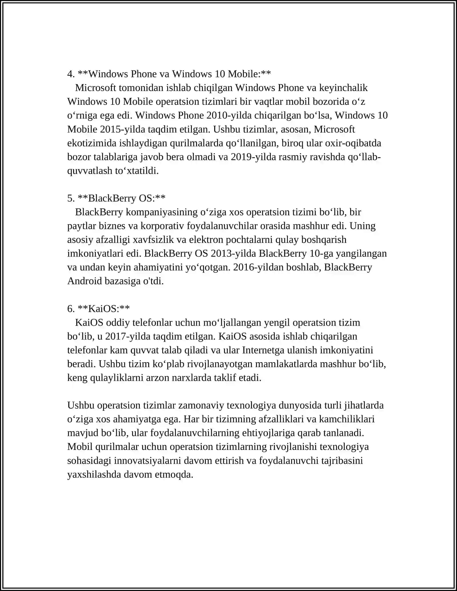 ANDROID Operatsion tizim 4