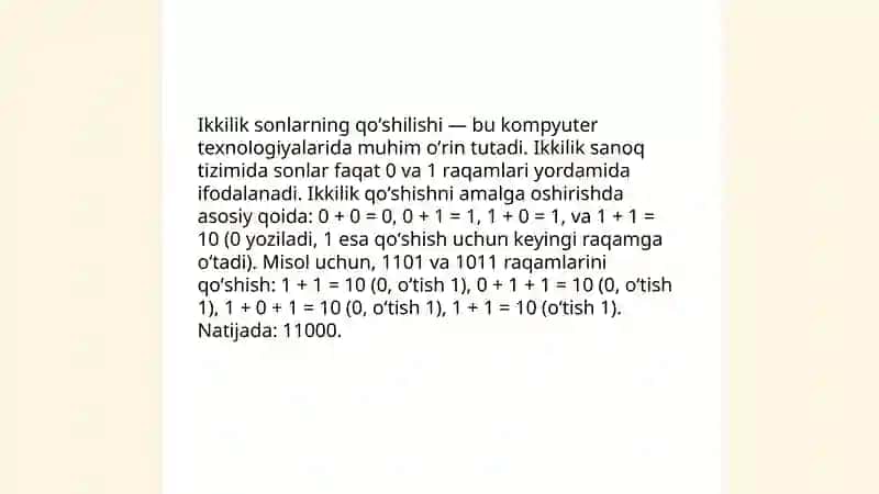 Ruxsat etilgan ikkilik sonlarni qoʻshish va ayirish 4