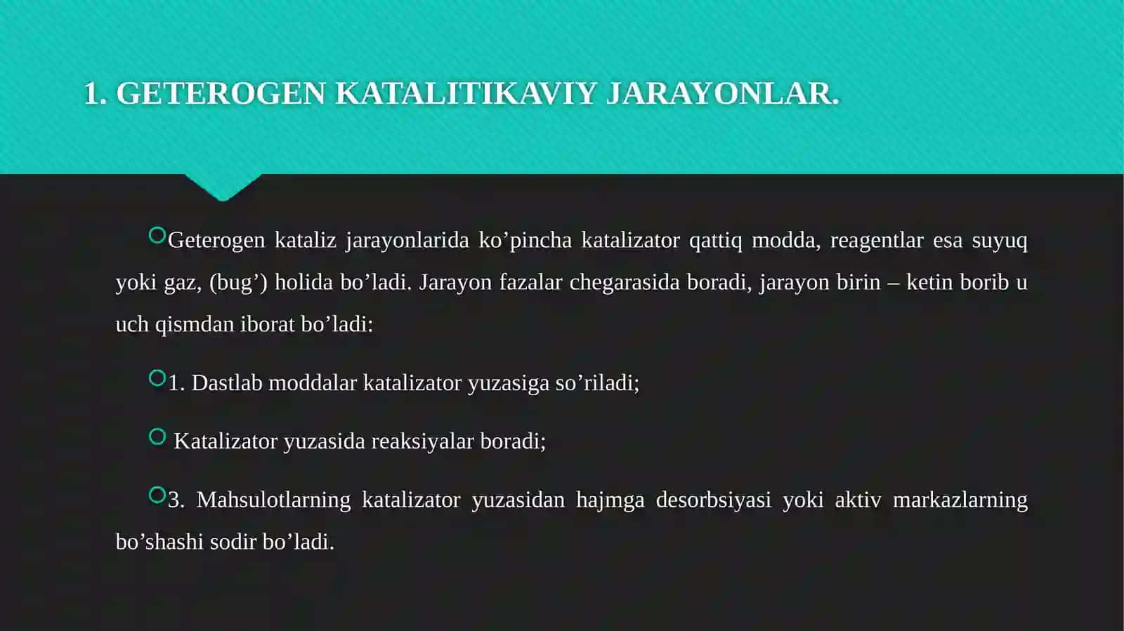 Geterogen kataliz. Gomogen katalizda faol markazlar 4