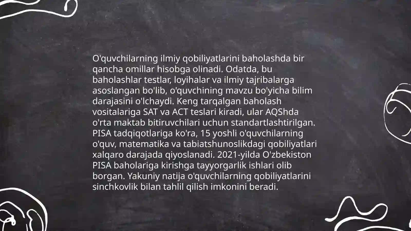 Ta'lim olganlikni tashxis etish turlari STEAM 4