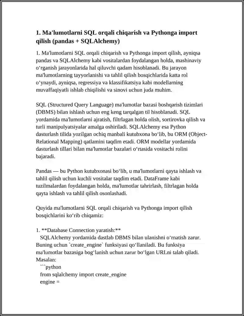 PYTHONDA VA SQL YORDAMIDA MASHINAVIY O‘RGANISH 4