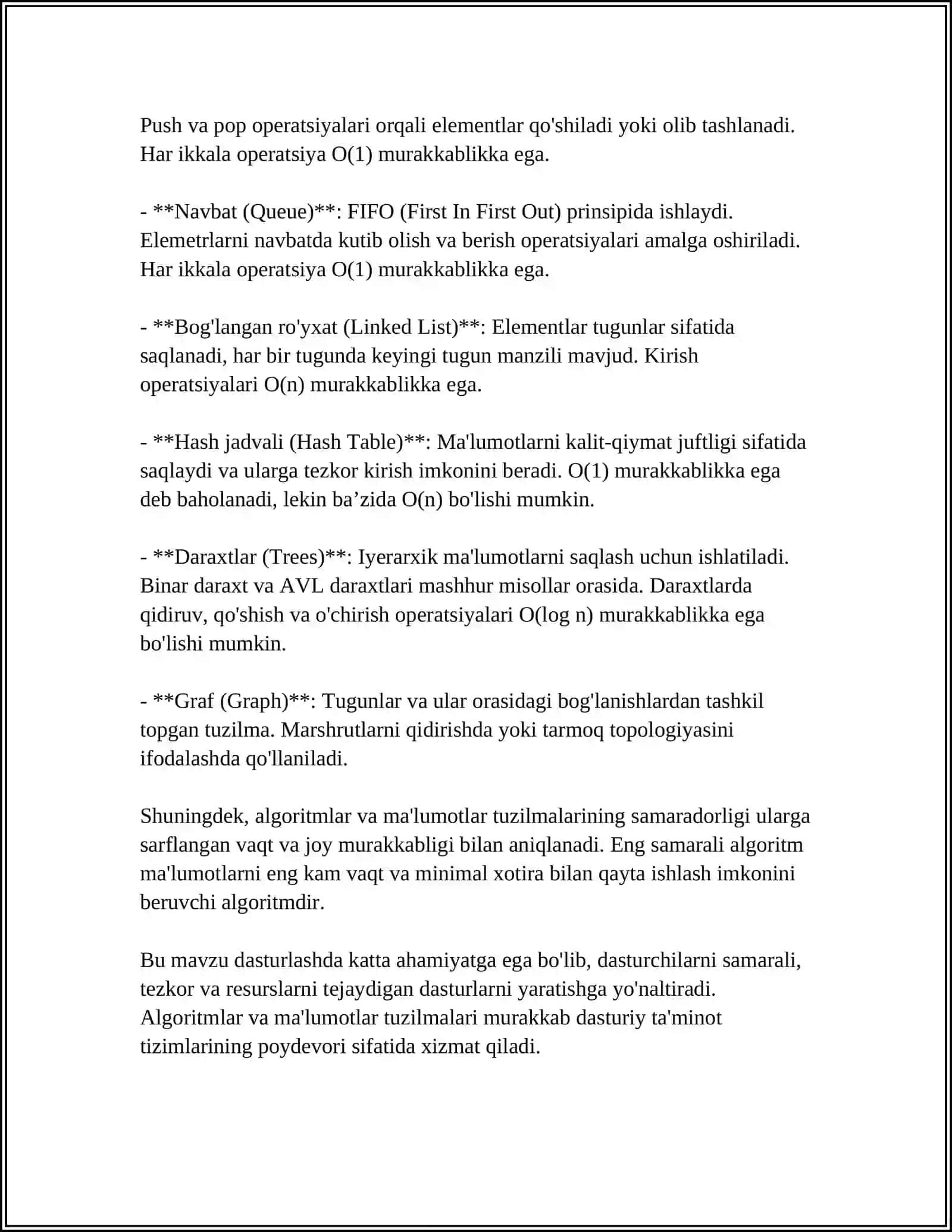 Algoritmlar va ma'lumotlar tuzilmalari 4