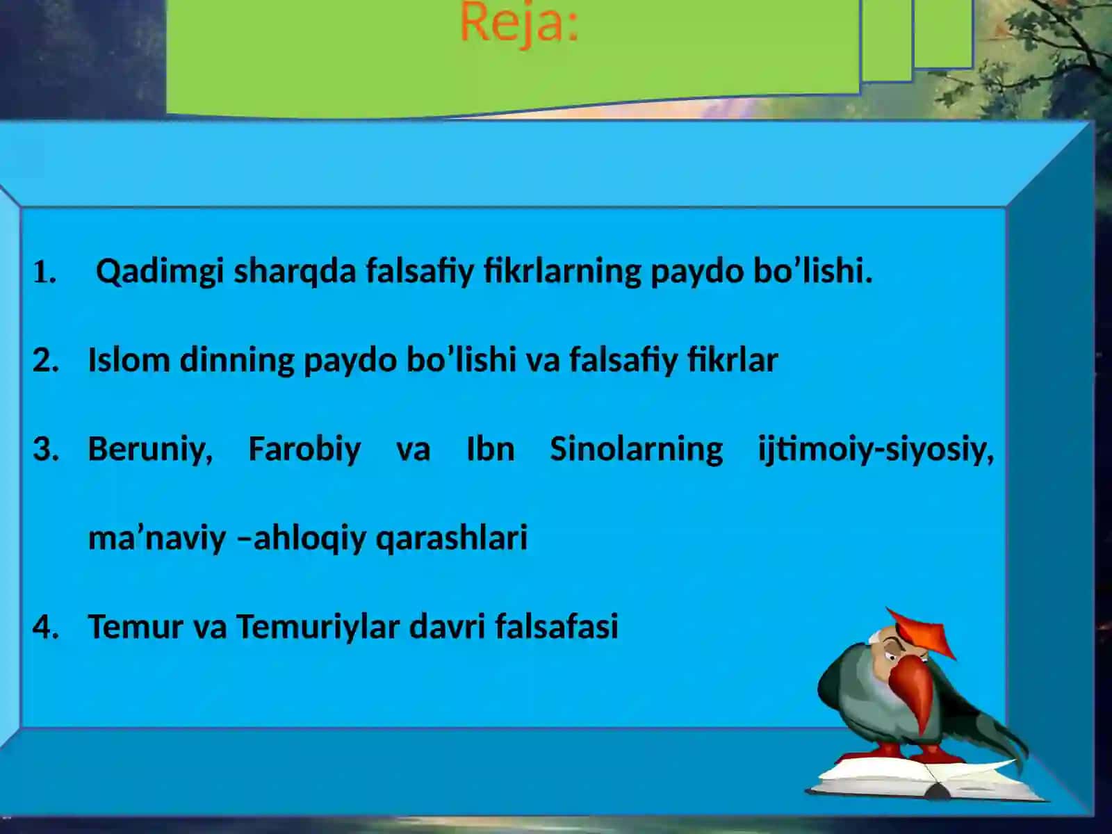 Falsafiy tafakkur bosqichlari: Sharq va Gʻarb falsafasi. Ahmad Yassaviy ‘’Hikmat’’lari 4