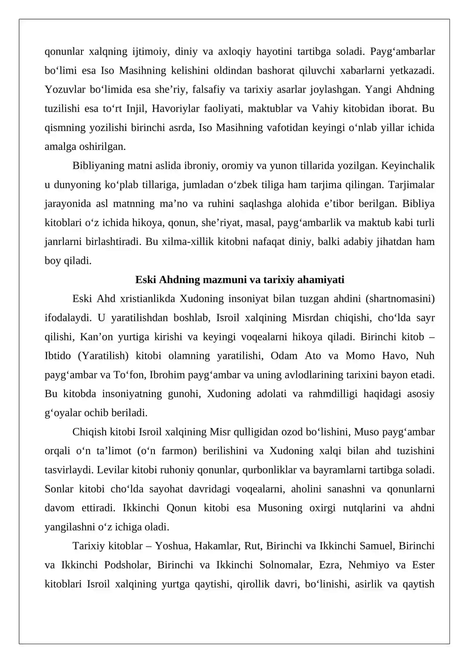 Xristianlikning muqaddas kitobi. Xristianlikning ta’limoti, marosimlari va bayramlari 4