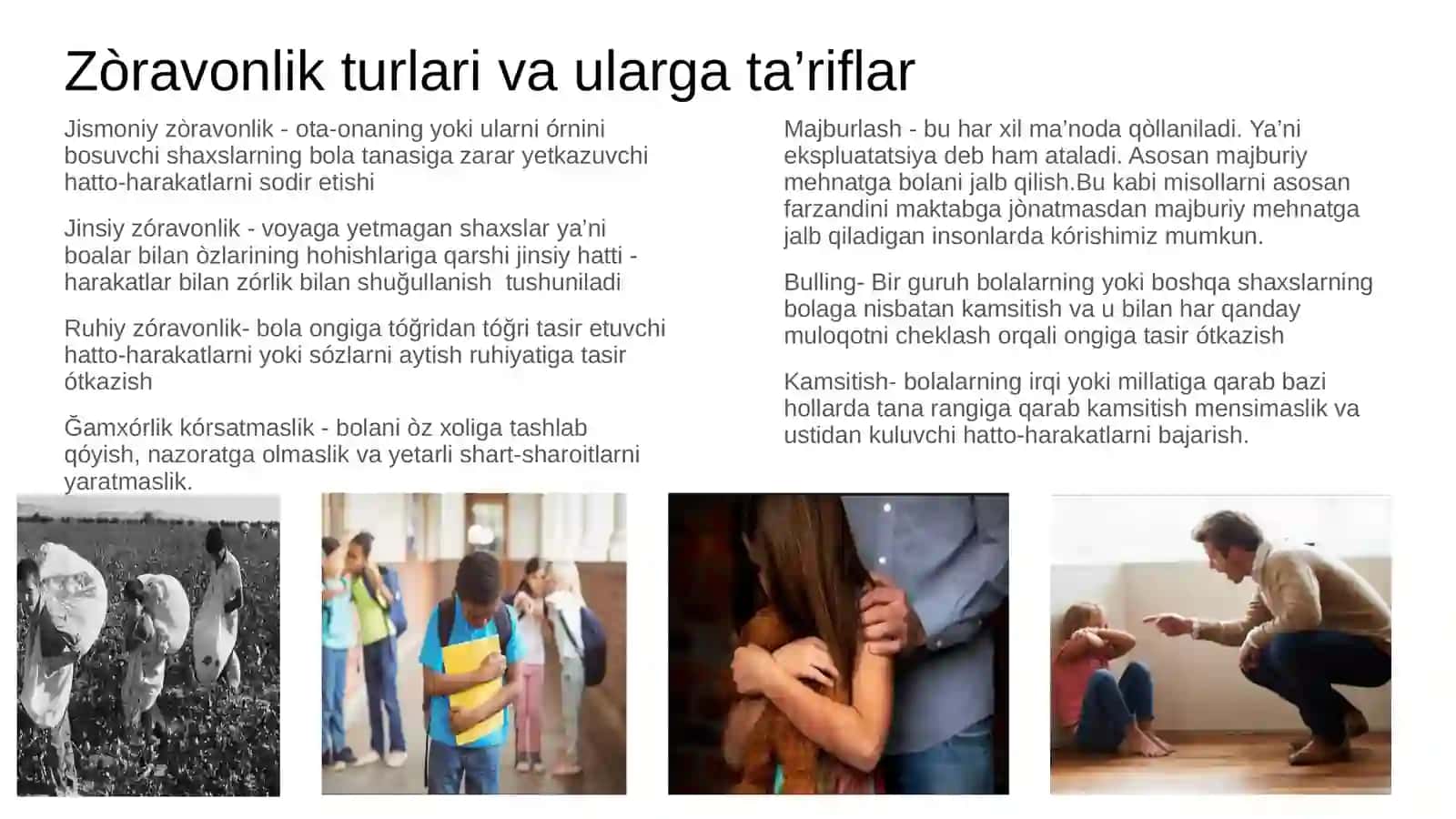 Bolalarga nisbatan zòravonlik turlari va shakllari 4