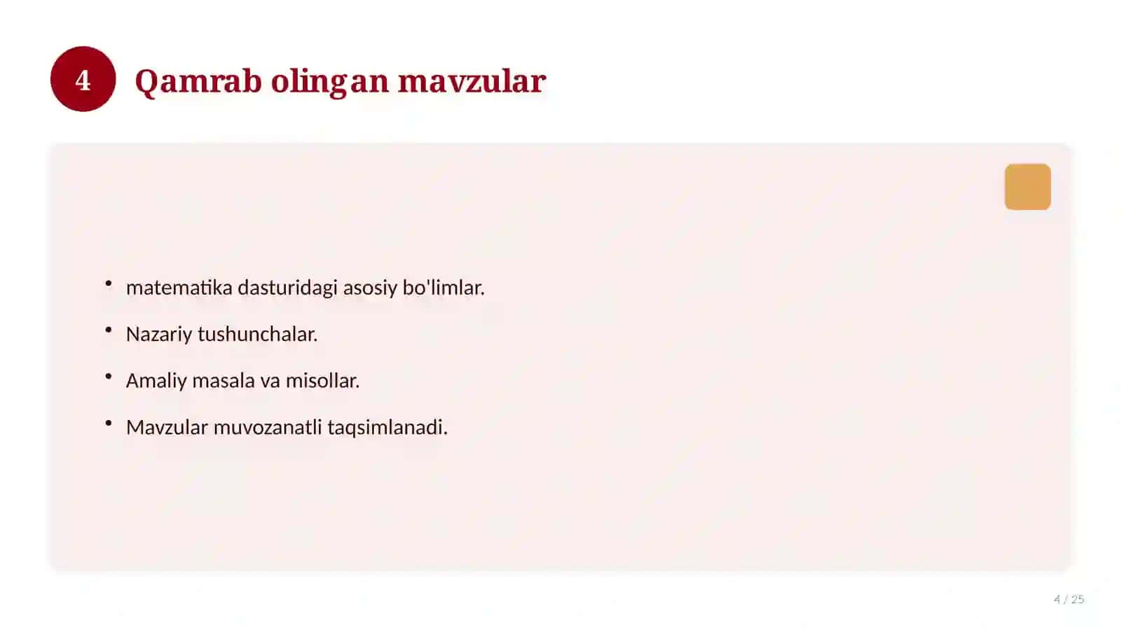 Matematika fanidan 8-sinf test savollari to'plami 4