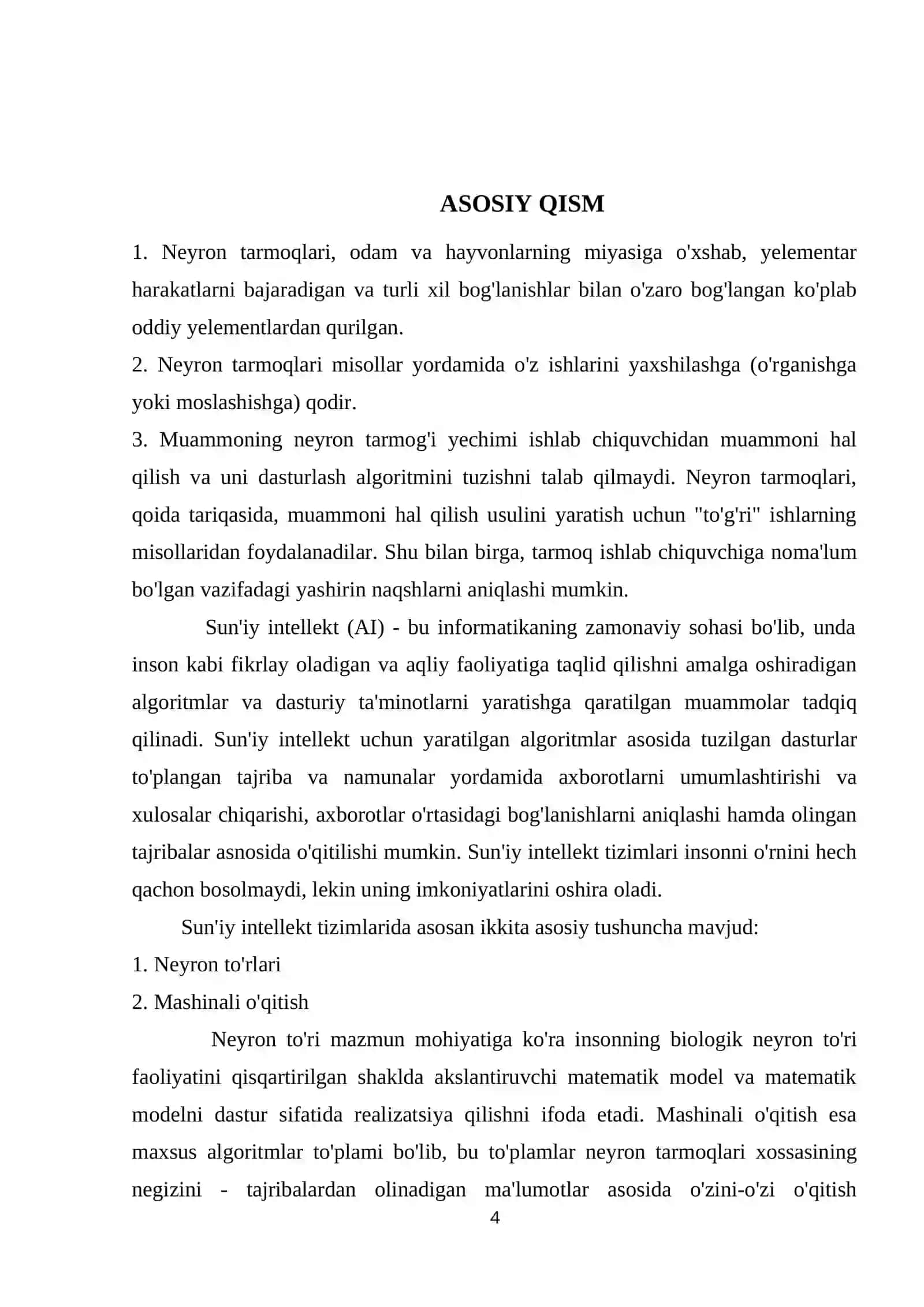 SUN’IY INTELLEKT VA NEYRON TARMOQLARI 4