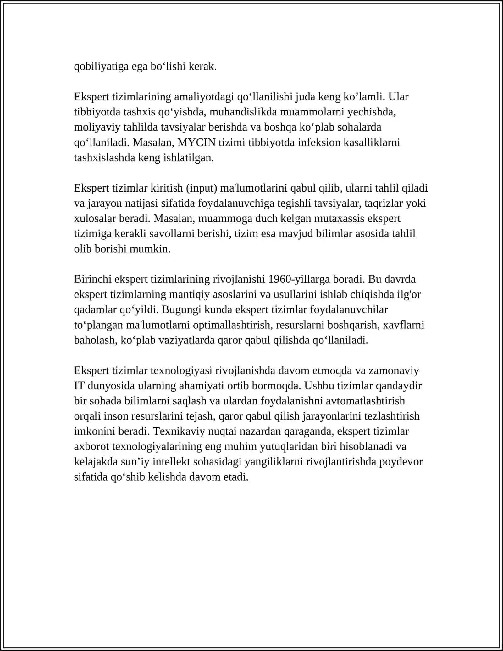 EKSPERT TIZIMLARINI BOSHQARUVDAGI OʻRNI VA ULARNI IQTISODIYOT TARMOQLARIDA QOʻLLANISHI 4