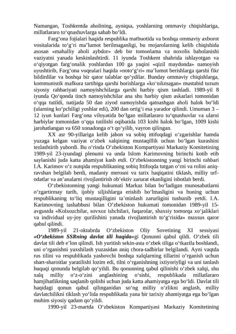 Mustaqillikka erishish arafasida O‘zbekistondagi ijtimoiy-siyosiy jarayonlar 4