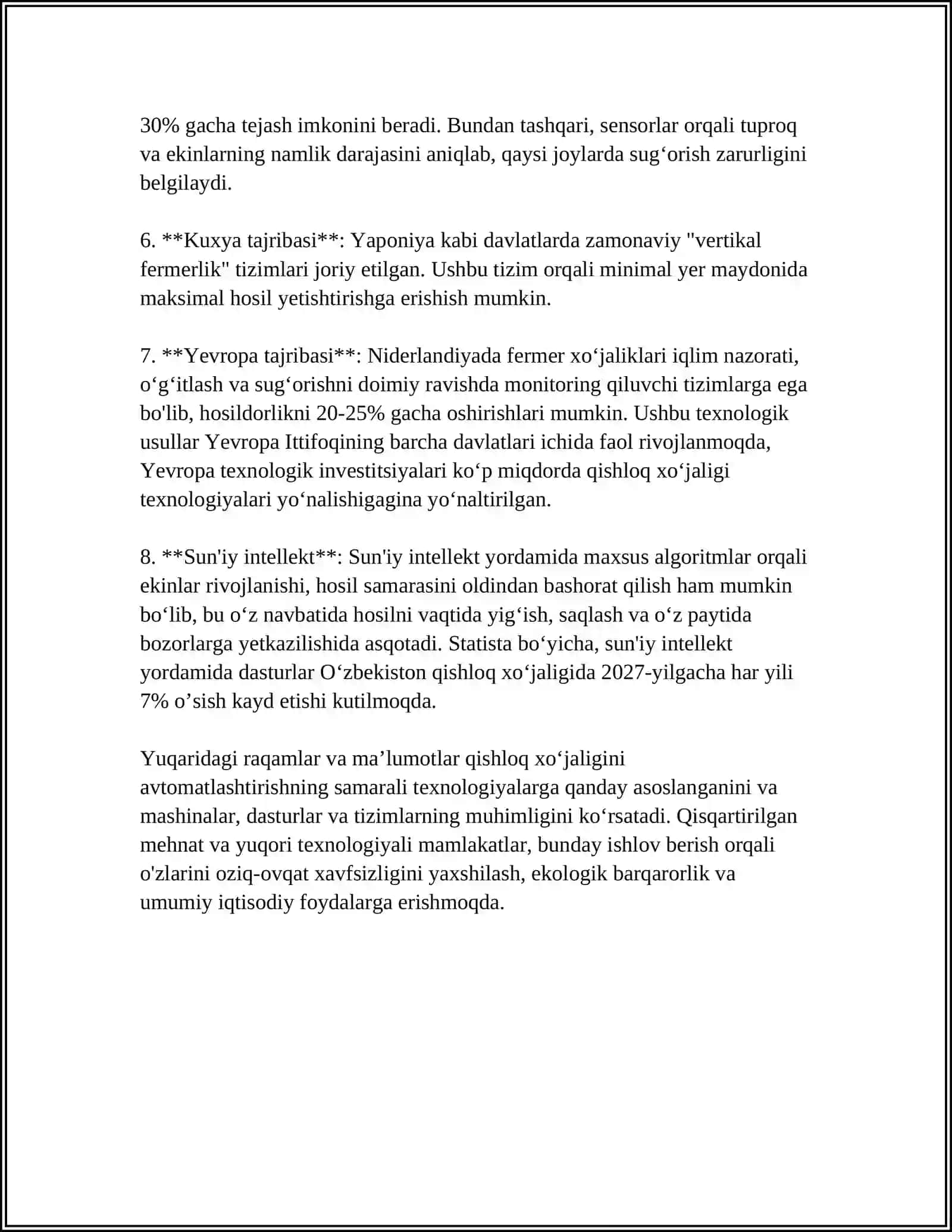 QISHLOQ XOJALIGINI MEXANIZATSIYALASHTIRISH HAQIDA MUSTAQIL ISH 4