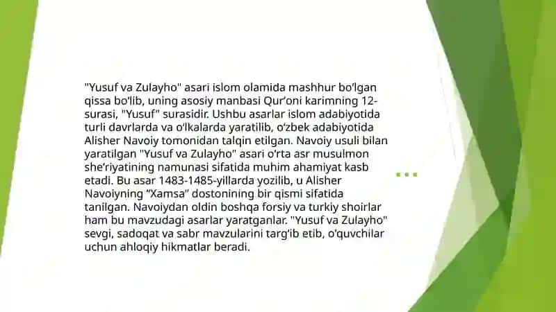 "Yusuf va Zulayho" turkumidagi dostonlarning shakllanishi 4