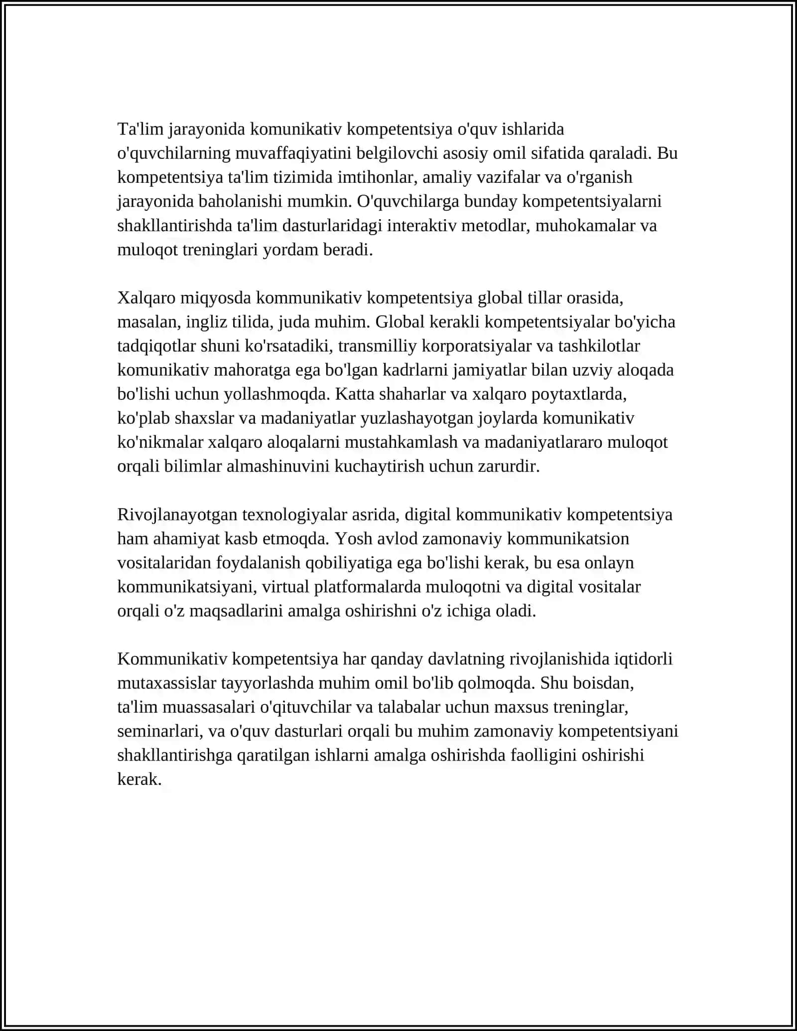 O'QTUVCHINING KOMMUNIKATIV QOBILYATINI RIVOJLANTIRISHGA QO'YILADIGON TALABLAR 4