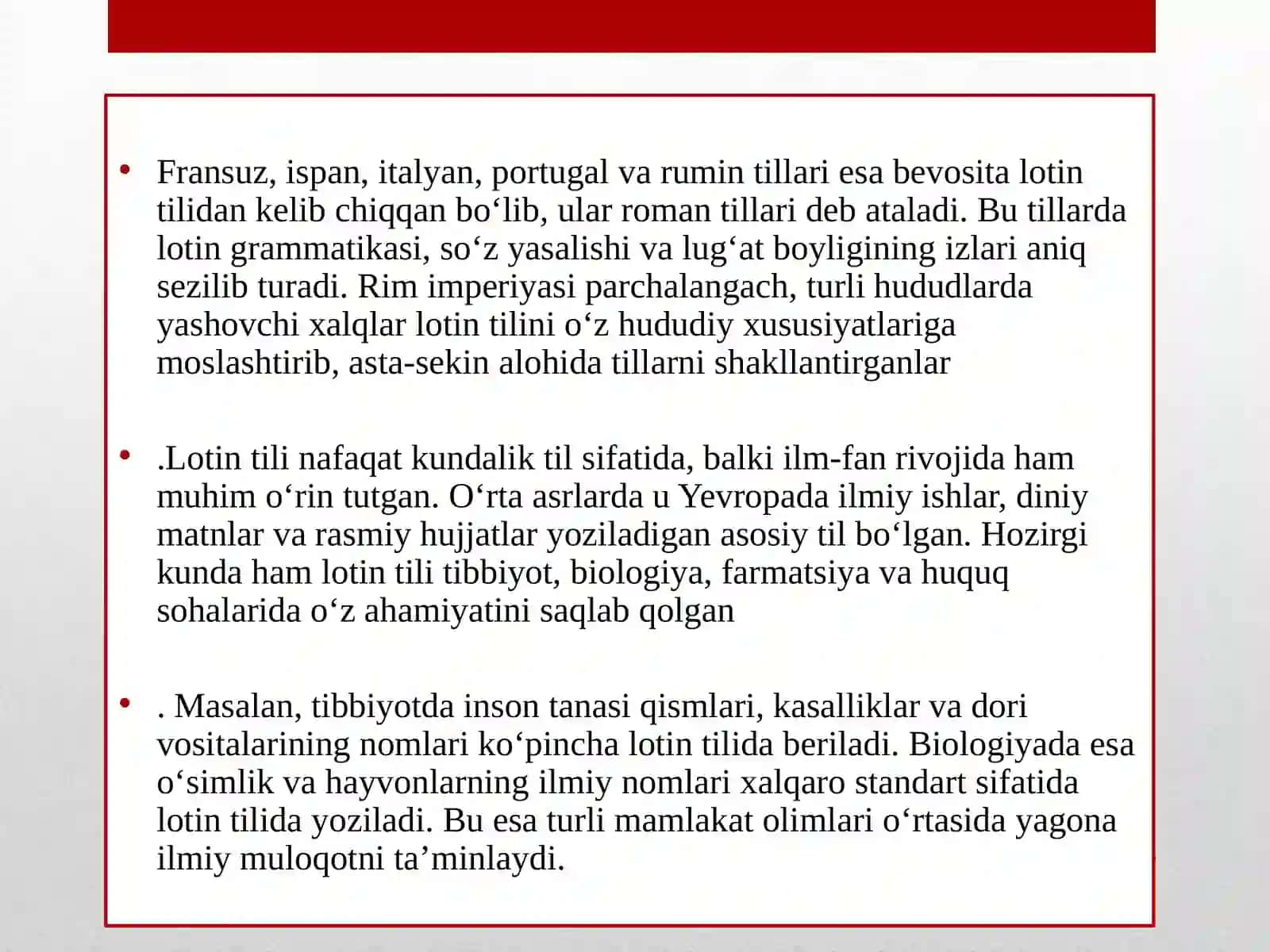 Lotin tilli va terminalogiya fanidan tayyorlagan 4