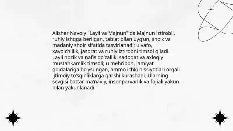"Layli va Majnun" dostonining asosiy mavzulari va syujeti 4