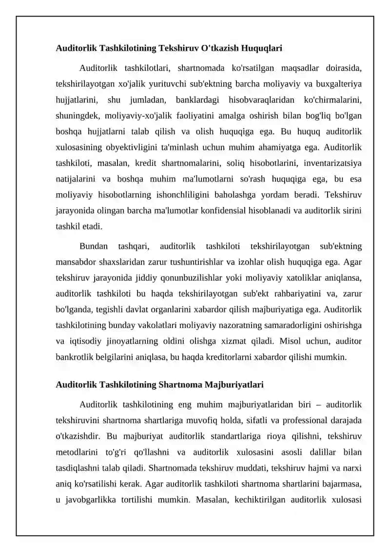 Auditorlik tashkilotining huquqlari va majburiyatlari 4