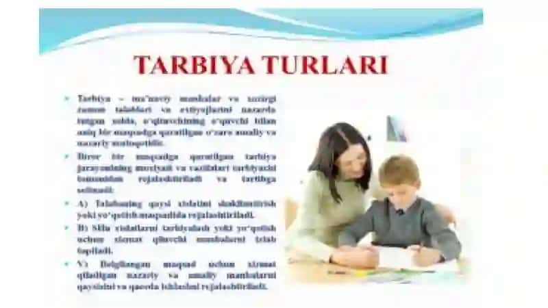 Fuqarolik tarbiyasi, maʼnaviy axloqiy tarbiya, Mehnat tarbiyasi, Jismoniy va estetik tarbiya 4
