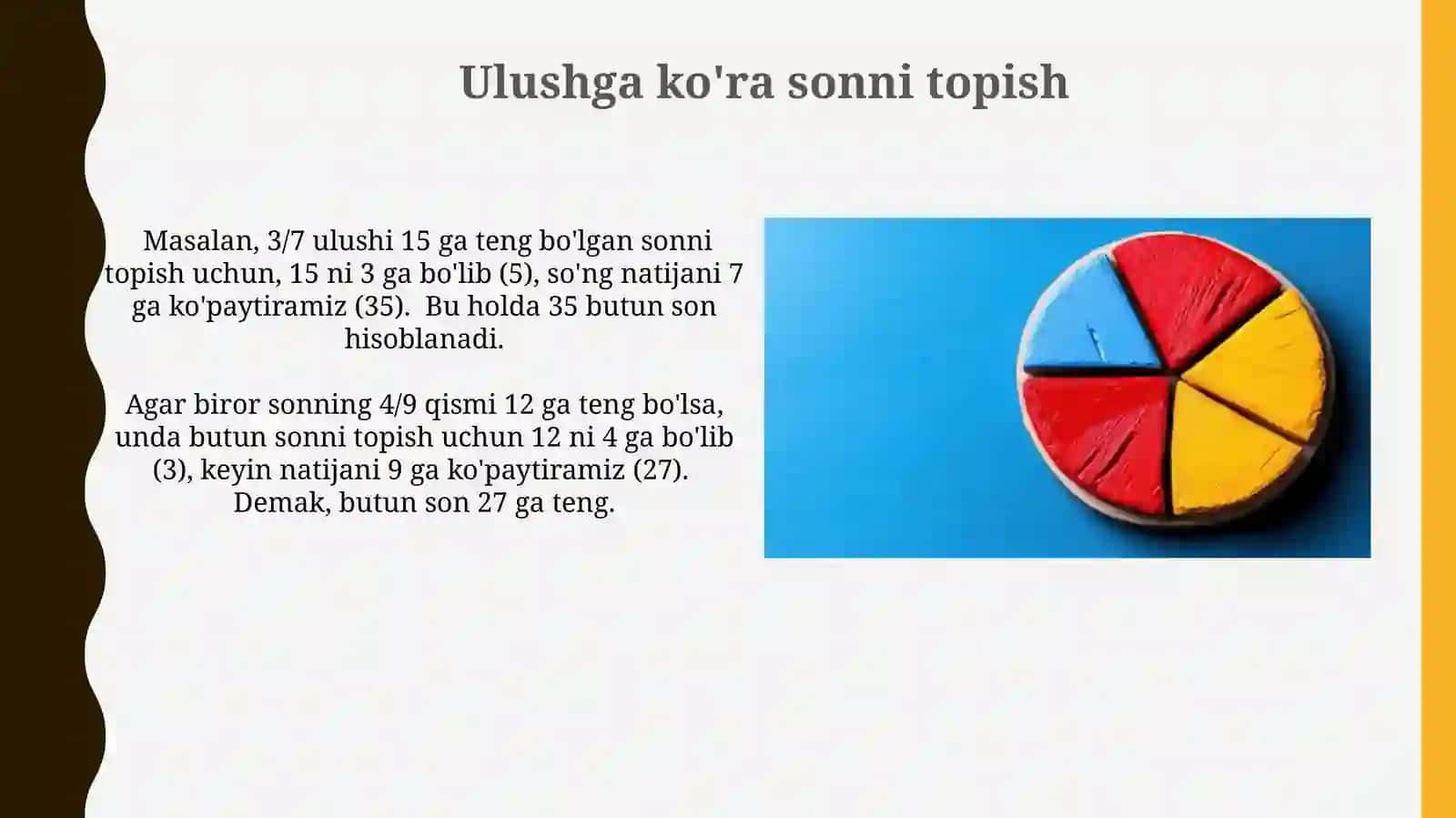 Ulush. Kasr. Ulushga koʻra sonni topish 4
