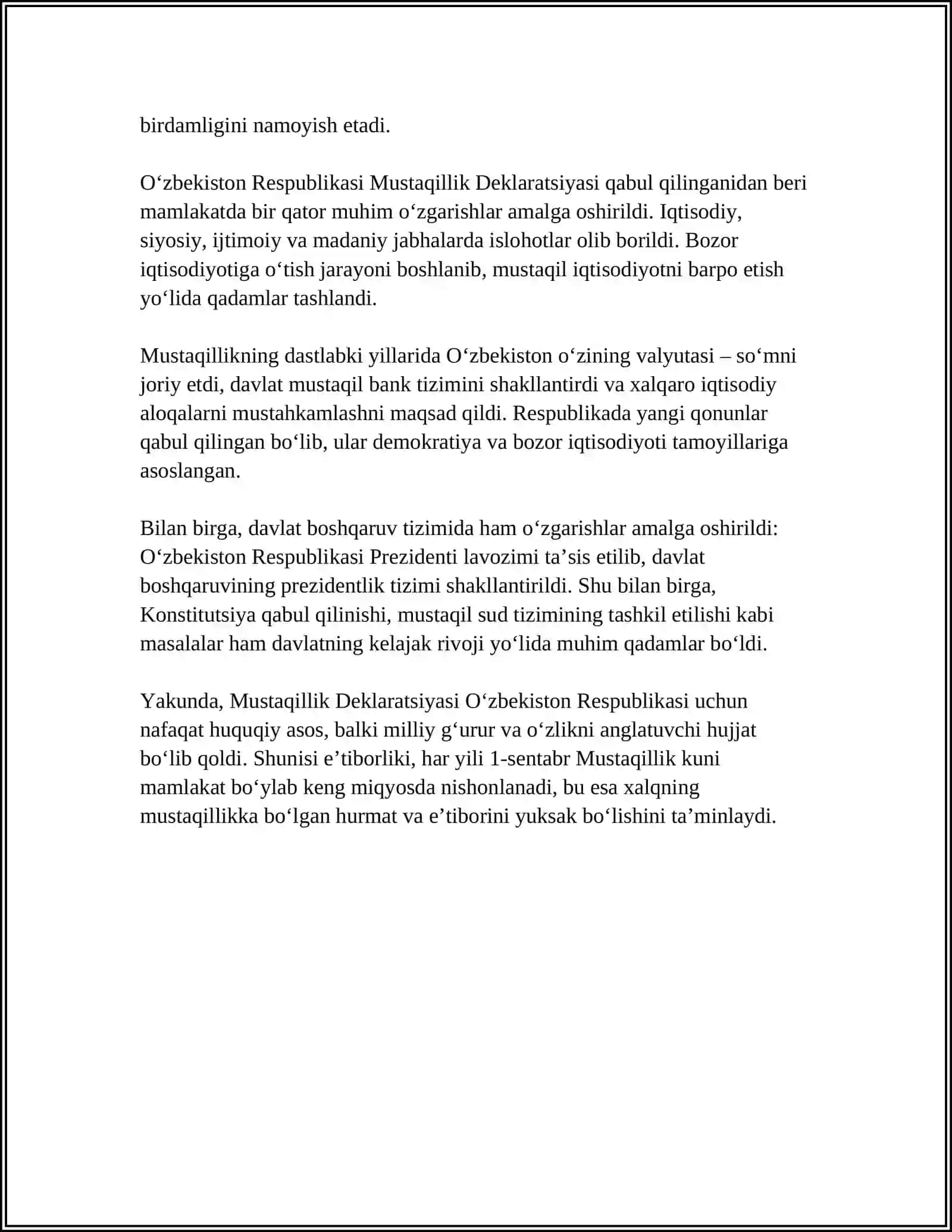 MUSTAQIL OʼZBEKISTON RESPUBLIKASINING TASHKIL TOPISHI VA UNING TARIXIY AHAMIYATI 4