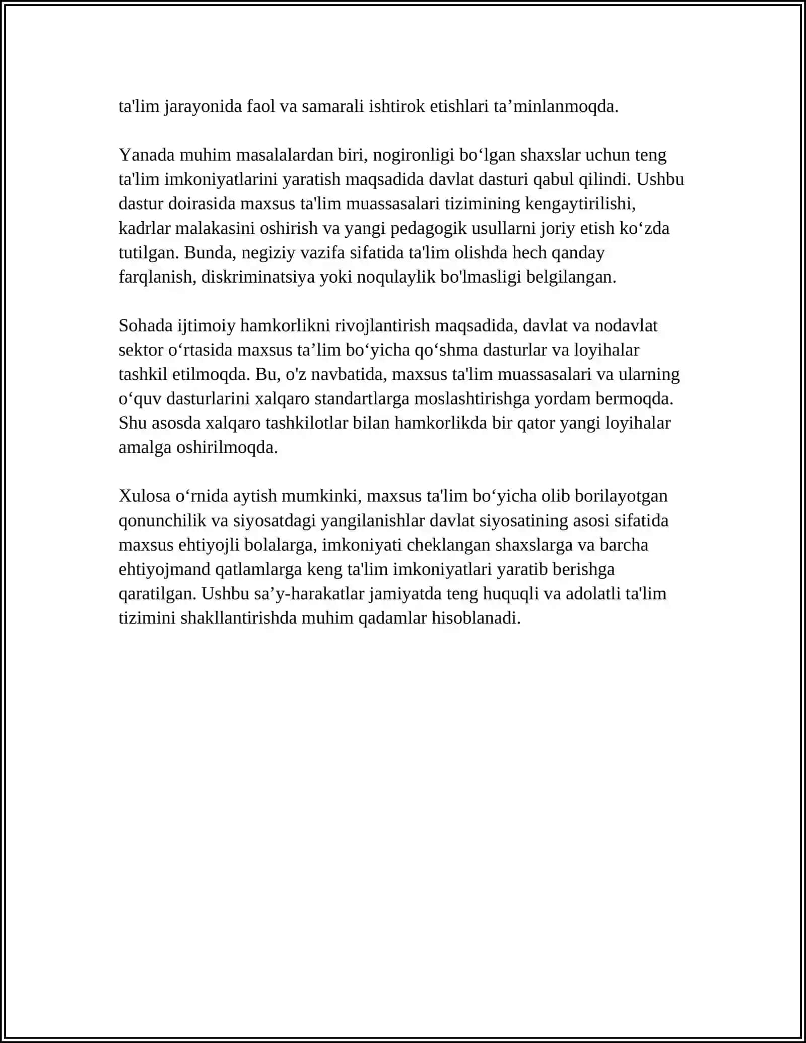 MAMLAKATIMIZDA MAXSUS TA’LIMDA OLIB BORILAYOTGAN ISLOHATLAR 4
