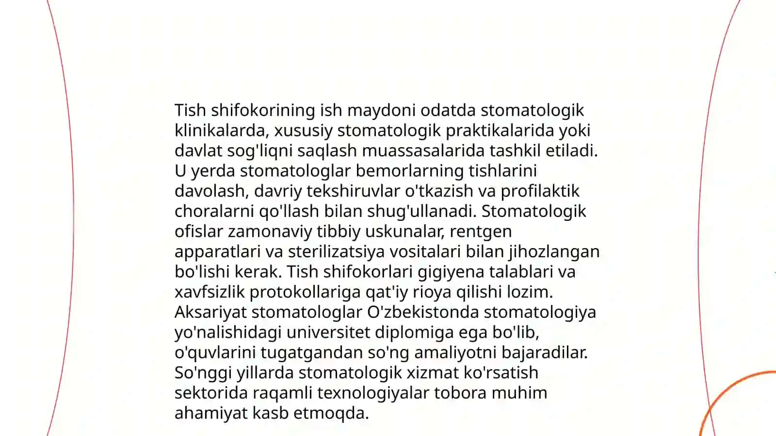 Stomatologiya klinikasining tuzilishi.Tish shifokori va asissent ishining erganomikasi tushunchasi 4