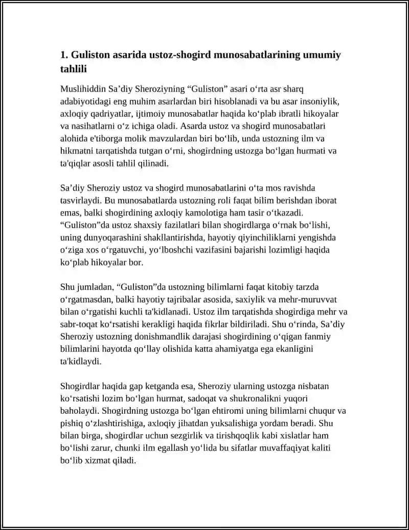 MUSLIHIDDIN SA'DIY SHEROZIYNING - GULISTON ASARIDA USTOZ VA SHOGIRT HAQIDA 4