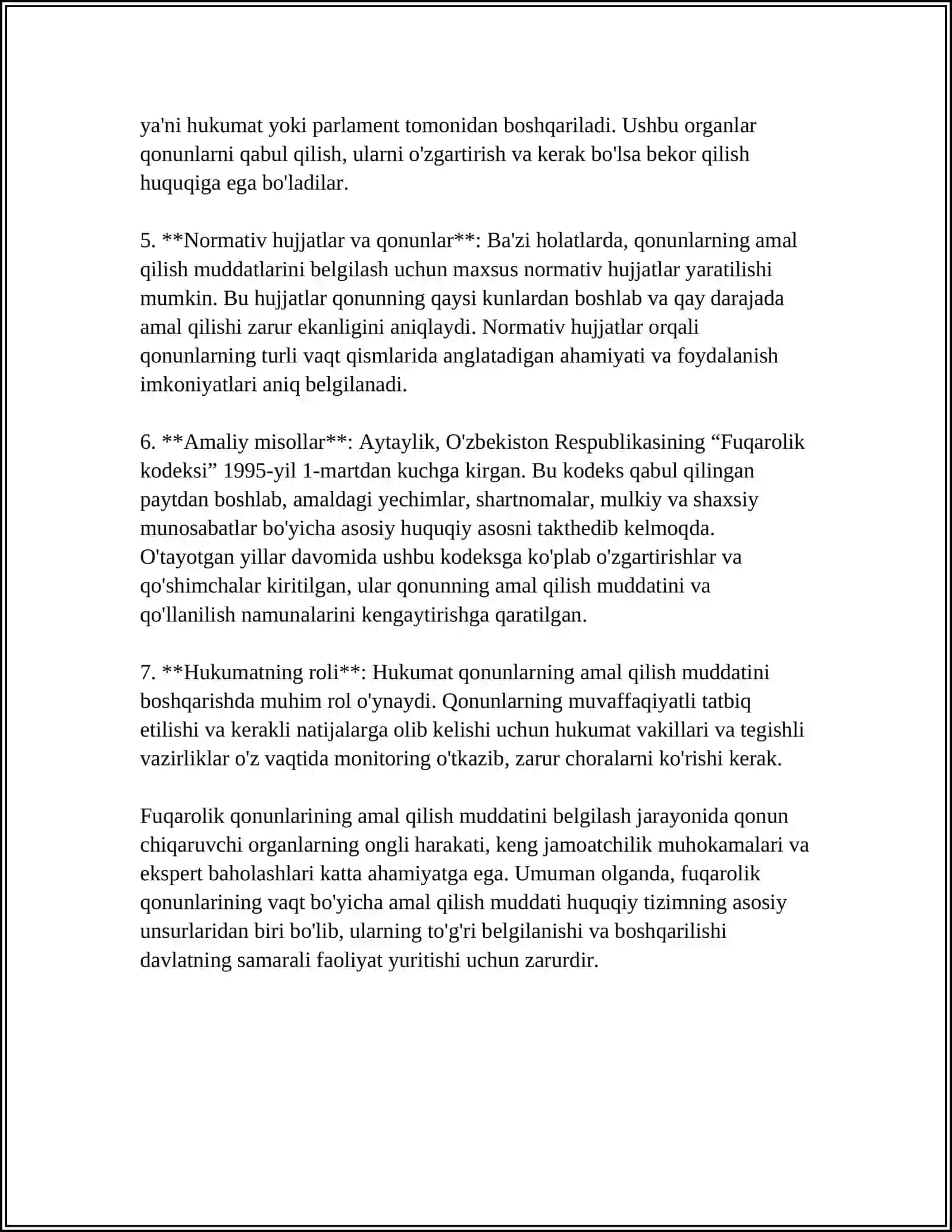 FUQAROLIK QONUNLARINING VAQT, HUDUD, BO'YICHA AMAL QILISHI 4