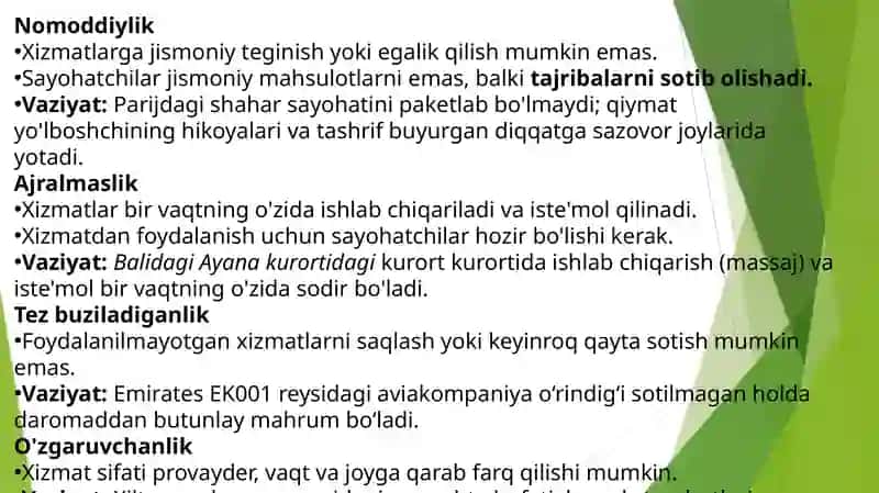 Turistik xizmatlar bozorining xususiyatlari 4
