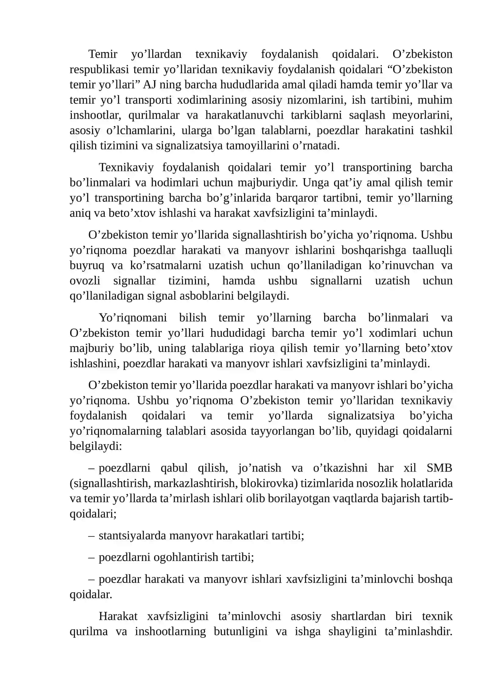 Normativ-huquqiy hujjatlar bilan temir yo'li transporti to'g'risida tanishish. O‘zbekiston respublik 4