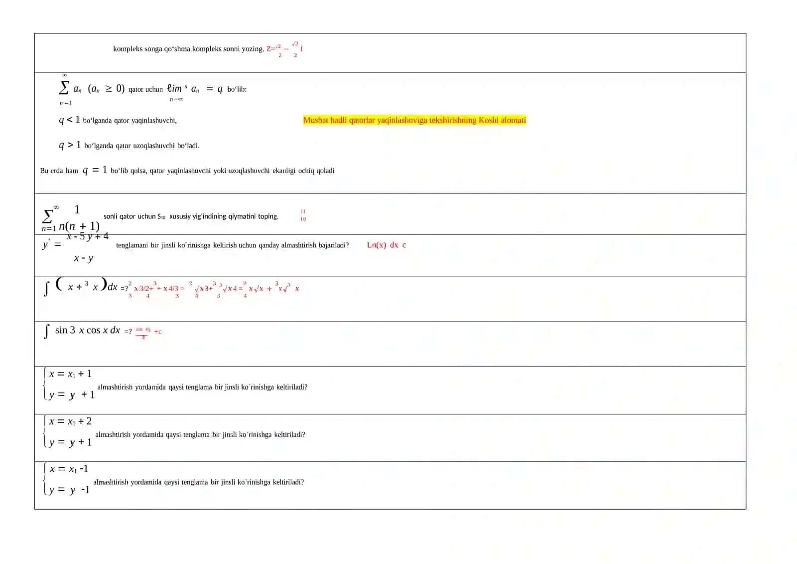 Integrallash formulalari 4