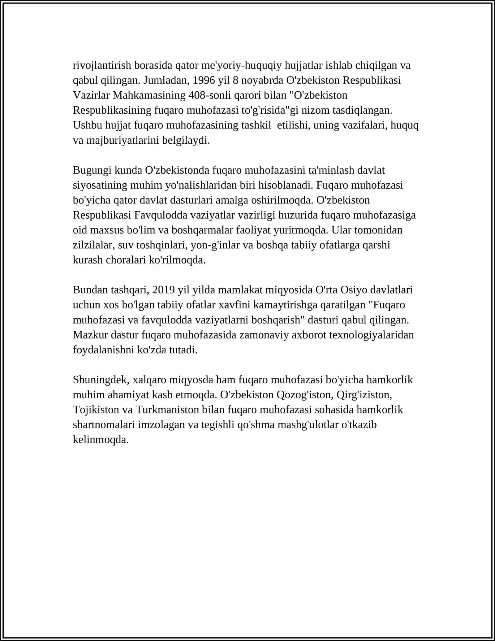 FAVQULODDA VAZIYATLAR VA FUQAROLAR MUHOFAZASI HAQIDA TUSHUNCHA 4