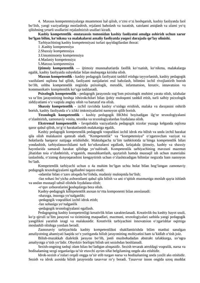 PEDAGOGIK KASBIY KOMPETENTLIGI VA KREATIVLIK FANINING NAZARIY ASOSLARI 4